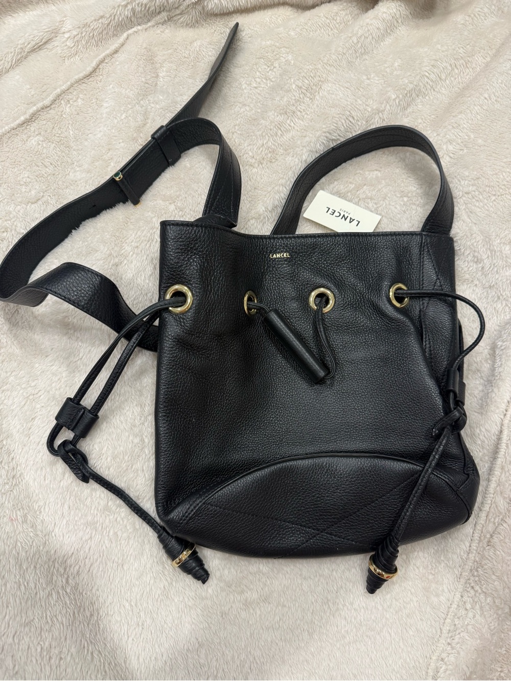 Lancel Paris Black Leather Bucket Bag S